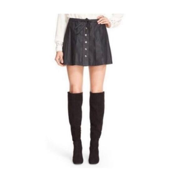 Free People Vegan Leather Mini, with Snaps, Pleats & Tie, Size 8 - Picture 1 of 10
